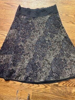 CAbi Black Lace A-Line Skirt with Floral Overlay S